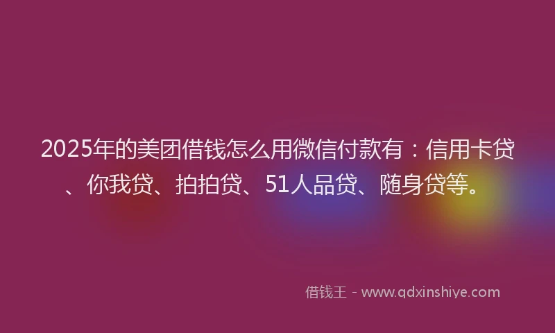 2025年的美团借钱怎么用微信付款有：信用卡贷、你我贷、拍拍贷、51人品贷、随身贷等。