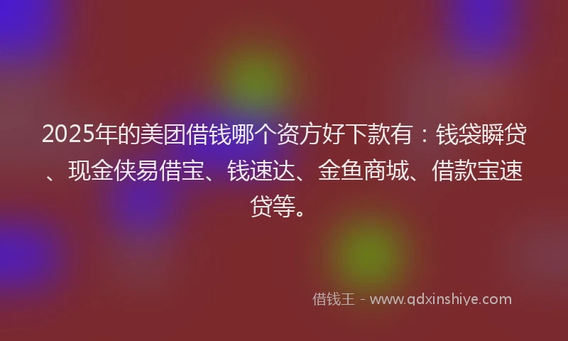 2025年的美团借钱哪个资方好下款有：钱袋瞬贷、现金侠易借宝、钱速达、金鱼商城、借款宝速贷等。