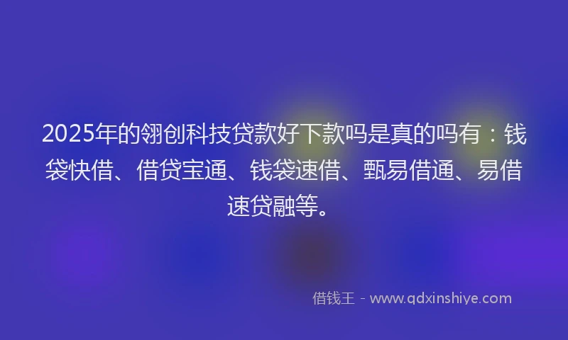 2025年的翎创科技贷款好下款吗是真的吗有：钱袋快借、借贷宝通、钱袋速借、甄易借通、易借速贷融等。