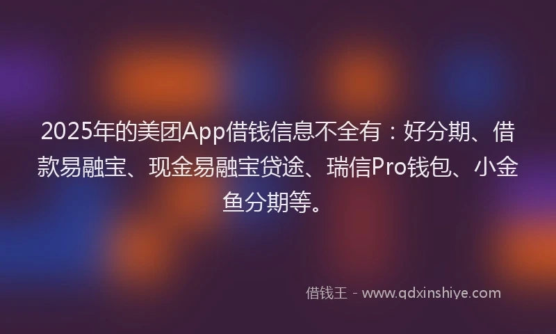 2025年的美团App借钱信息不全有：好分期、借款易融宝、现金易融宝贷途、瑞信Pro钱包、小金鱼分期等。