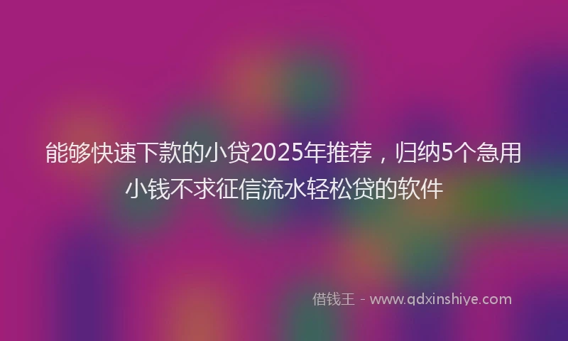 能够快速下款的小贷2025年推荐，归纳5个急用小钱不求征信流水轻松贷的软件