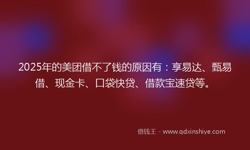2025年的美团借不了钱的原因有：享易达、甄易借、现金卡、口袋快贷、借款宝速贷等。