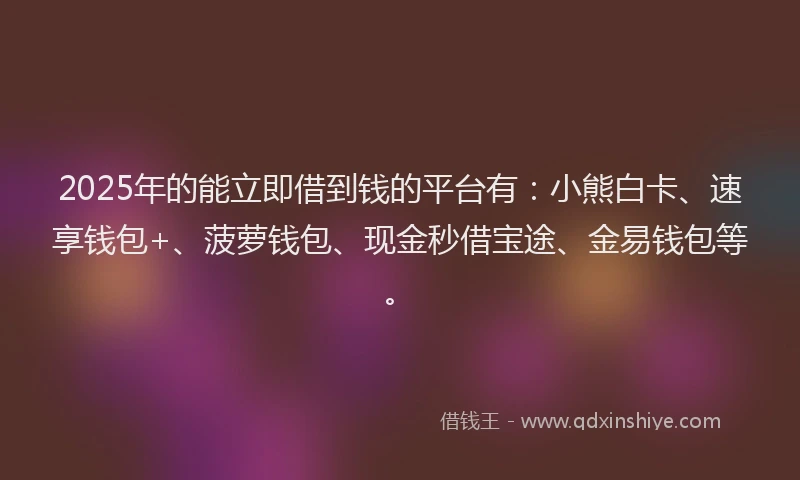 2025年的能立即借到钱的平台有：小熊白卡、速享钱包+、菠萝钱包、现金秒借宝途、金易钱包等。