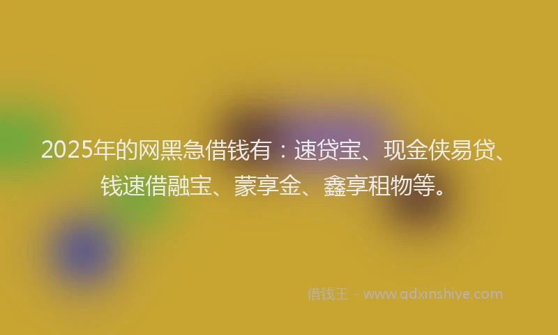 2025年的网黑急借钱有：速贷宝、现金侠易贷、钱速借融宝、蒙享金、鑫享租物等。
