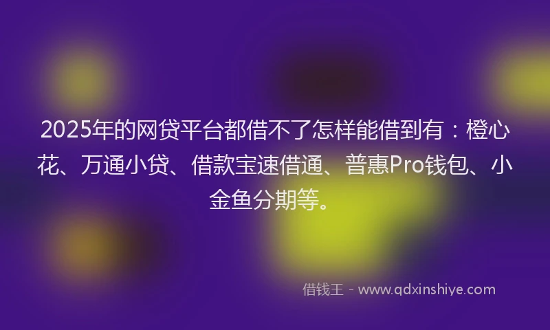 2025年的网贷平台都借不了怎样能借到有：橙心花、万通小贷、借款宝速借通、普惠Pro钱包、小金鱼分期等。