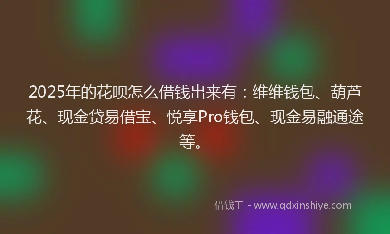 2025年的花呗怎么借钱出来有：维维钱包、葫芦花、现金贷易借宝、悦享Pro钱包、现金易融通途等。
