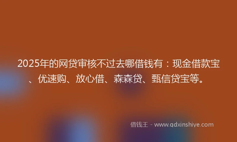 2025年的网贷审核不过去哪借钱有：现金借款宝、优速购、放心借、森森贷、甄信贷宝等。