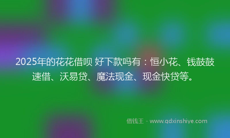 2025年的花花借呗 好下款吗有：恒小花、钱鼓鼓速借、沃易贷、魔法现金、现金快贷等。