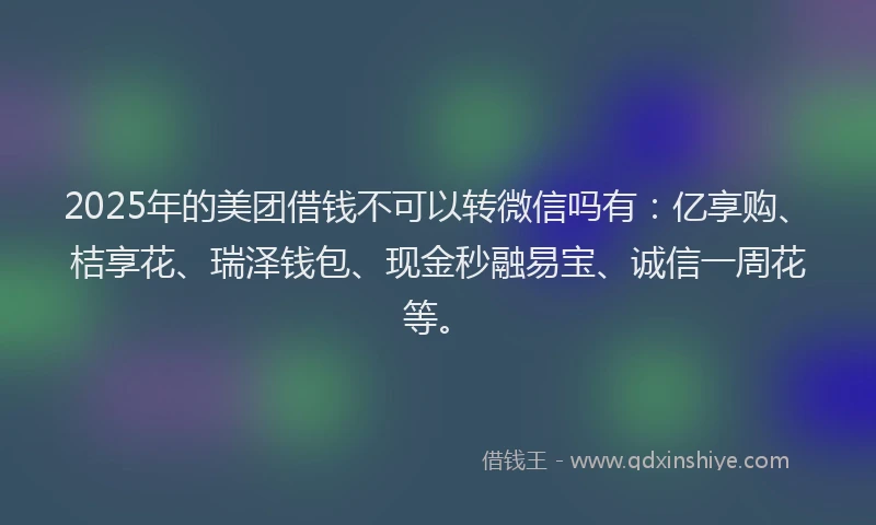 2025年的美团借钱不可以转微信吗有：亿享购、桔享花、瑞泽钱包、现金秒融易宝、诚信一周花等。