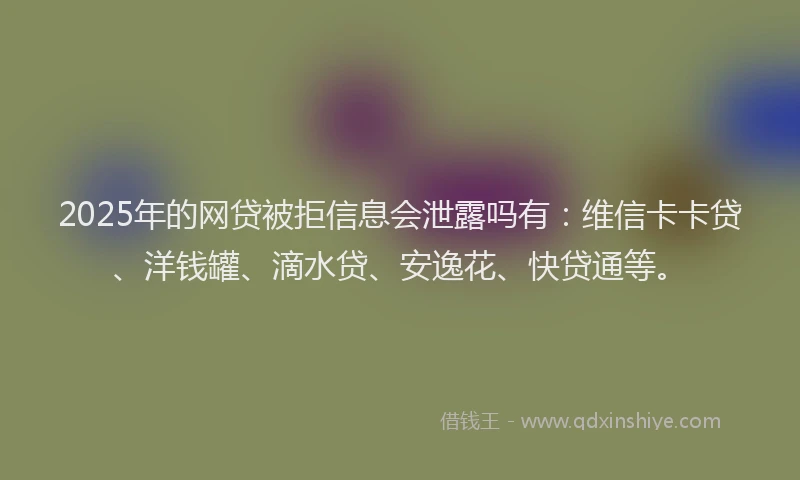 2025年的网贷被拒信息会泄露吗有：维信卡卡贷、洋钱罐、滴水贷、安逸花、快贷通等。