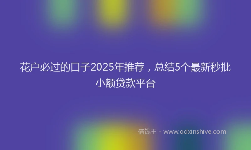 花户必过的口子2025年推荐，总结5个最新秒批小额贷款平台