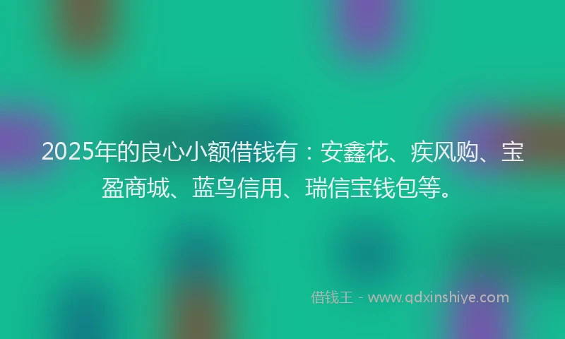 2025年的良心小额借钱有:安鑫花、疾风购、宝盈商城、蓝鸟信用、瑞信宝钱包等。