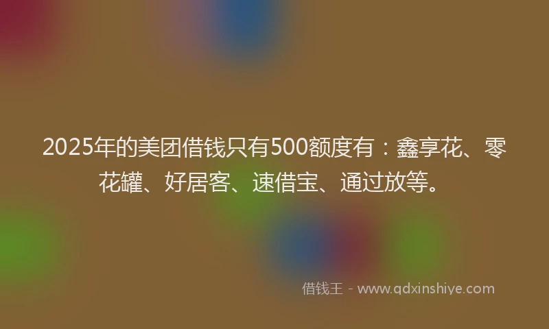 2025年的美团借钱只有500额度有：鑫享花、零花罐、好居客、速借宝、通过放等。