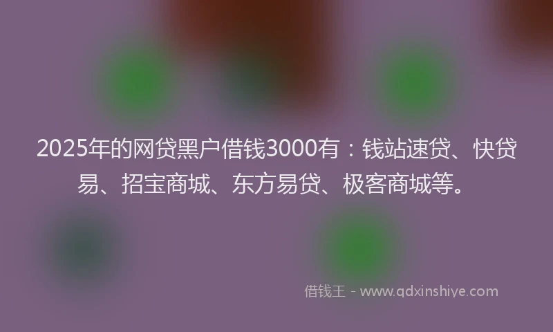 2025年的网贷黑户借钱3000有：钱站速贷、快贷易、招宝商城、东方易贷、极客商城等。