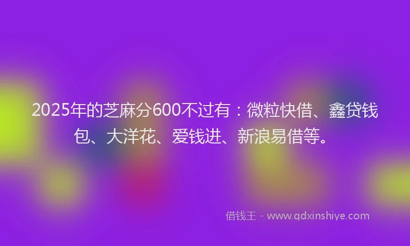 2025年的芝麻分600不过有：微粒快借、鑫贷钱包、大洋花、爱钱进、新浪易借等。