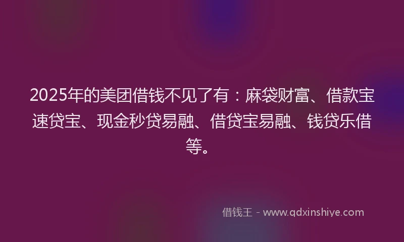 2025年的美团借钱不见了有：麻袋财富、借款宝速贷宝、现金秒贷易融、借贷宝易融、钱贷乐借等。