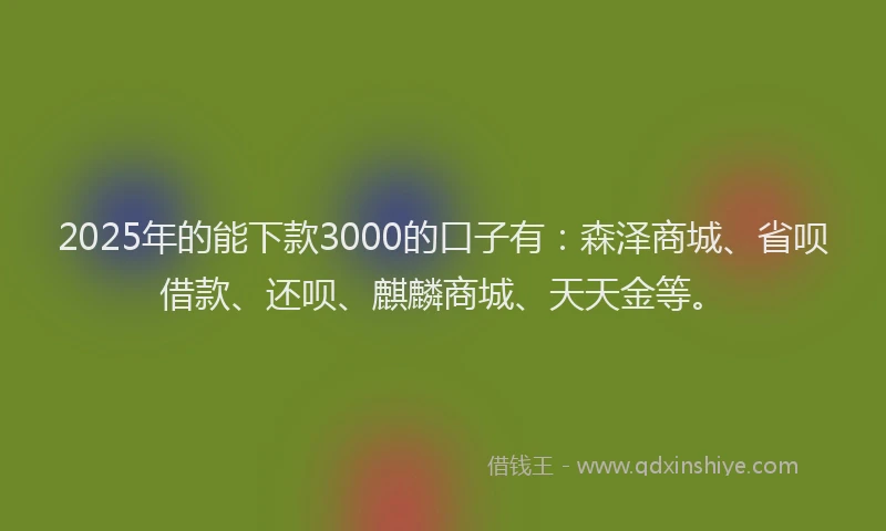 2025年的能下款3000的口子有：森泽商城、省呗借款、还呗、麒麟商城、天天金等。