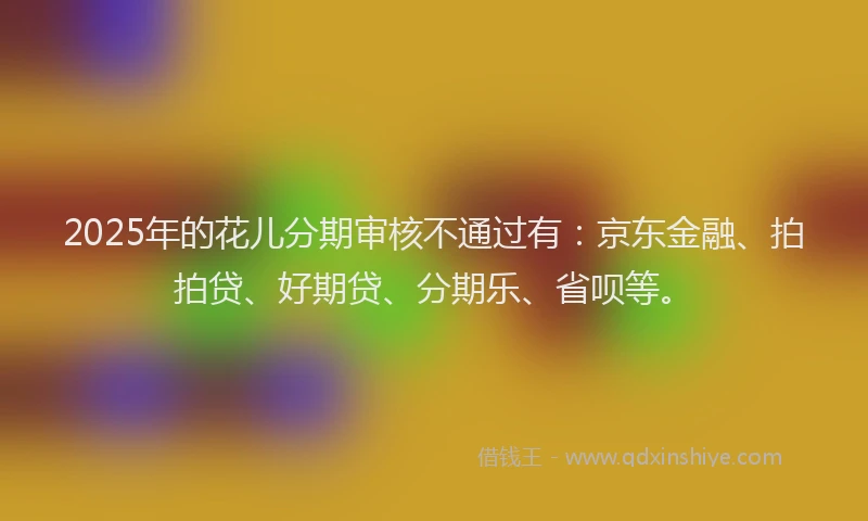2025年的花儿分期审核不通过有：京东金融、拍拍贷、好期贷、分期乐、省呗等。