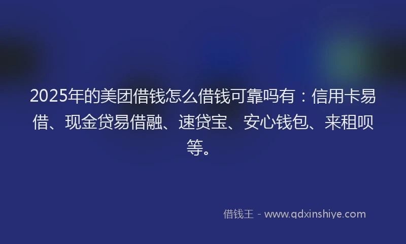 2025年的美团借钱怎么借钱可靠吗有：信用卡易借、现金贷易借融、速贷宝、安心钱包、来租呗等。