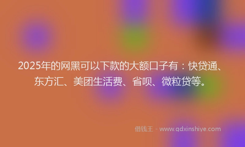 2025年的网黑可以下款的大额口子有：快贷通、东方汇、美团生活费、省呗、微粒贷等。