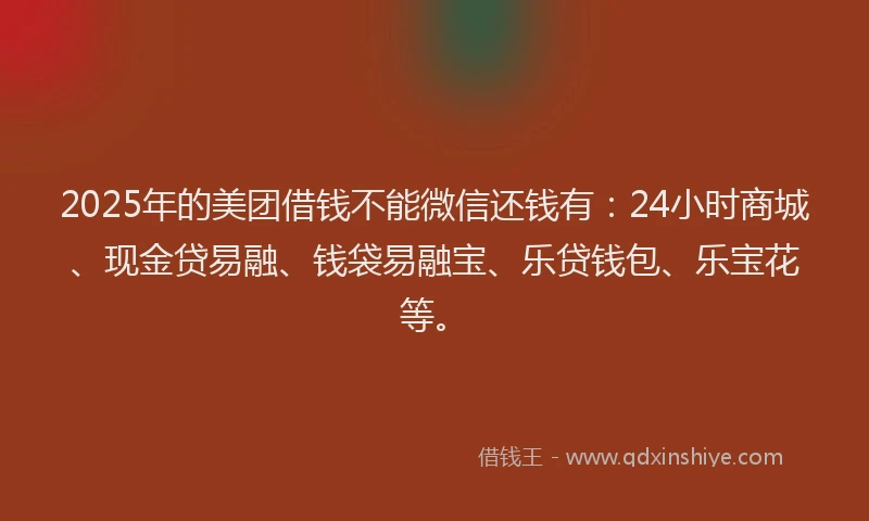 2025年的美团借钱不能微信还钱有：24小时商城、现金贷易融、钱袋易融宝、乐贷钱包、乐宝花等。
