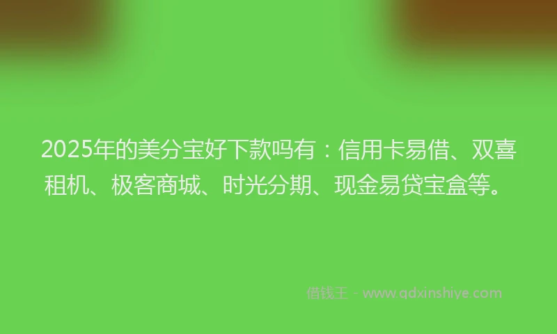2025年的美分宝好下款吗有：信用卡易借、双喜租机、极客商城、时光分期、现金易贷宝盒等。