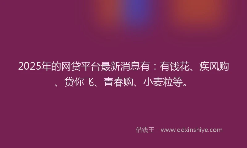 2025年的网贷平台最新消息有：有钱花、疾风购、贷你飞、青春购、小麦粒等。
