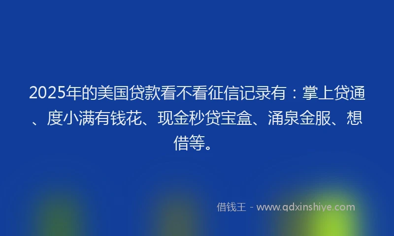 2025年的美国贷款看不看征信记录有：掌上贷通、度小满有钱花、现金秒贷宝盒、涌泉金服、想借等。