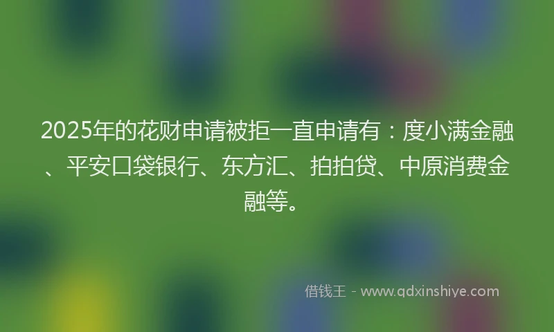 2025年的花财申请被拒一直申请有：度小满金融、平安口袋银行、东方汇、拍拍贷、中原消费金融等。