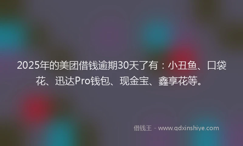 2025年的美团借钱逾期30天了有：小丑鱼、口袋花、迅达Pro钱包、现金宝、鑫享花等。