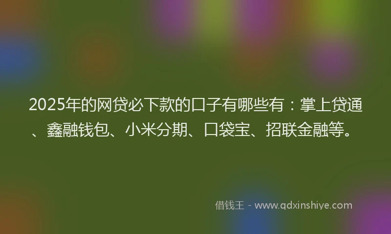 2025年的网贷必下款的口子有哪些有：掌上贷通、鑫融钱包、小米分期、口袋宝、招联金融等。