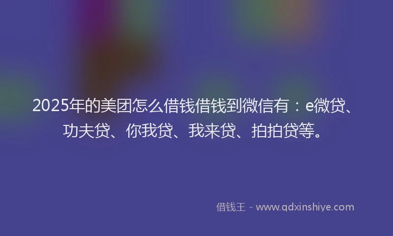2025年的美团怎么借钱借钱到微信有：e微贷、功夫贷、你我贷、我来贷、拍拍贷等。