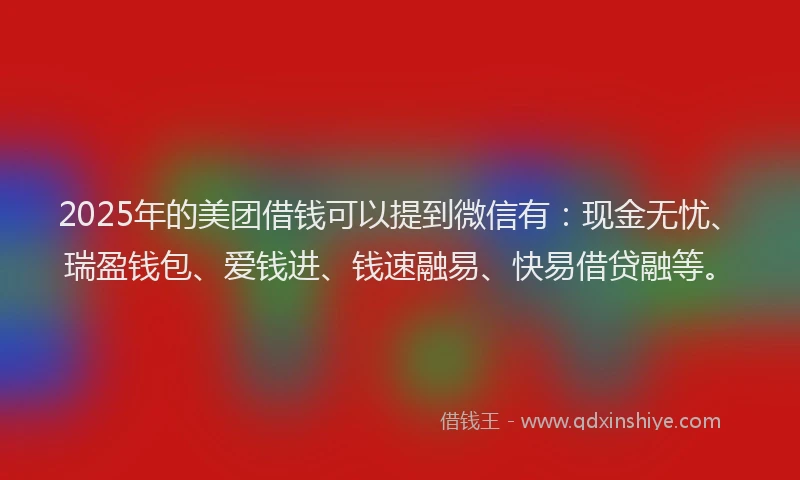 2025年的美团借钱可以提到微信有：现金无忧、瑞盈钱包、爱钱进、钱速融易、快易借贷融等。