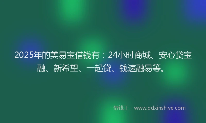 2025年的美易宝借钱有：24小时商城、安心贷宝融、新希望、一起贷、钱速融易等。