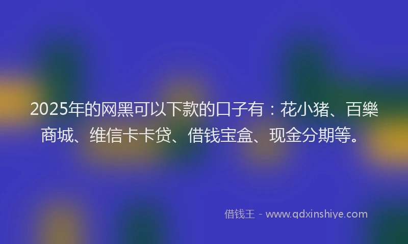 2025年的网黑可以下款的口子有：花小猪、百樂商城、维信卡卡贷、借钱宝盒、现金分期等。