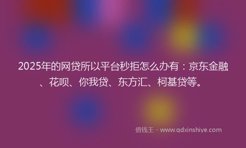 2025年的网贷所以平台秒拒怎么办有：京东金融、花呗、你我贷、东方汇、柯基贷等。