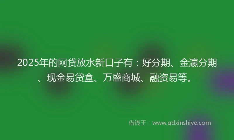 2025年的网贷放水新口子有：好分期、金瀛分期、现金易贷盒、万盛商城、融资易等。