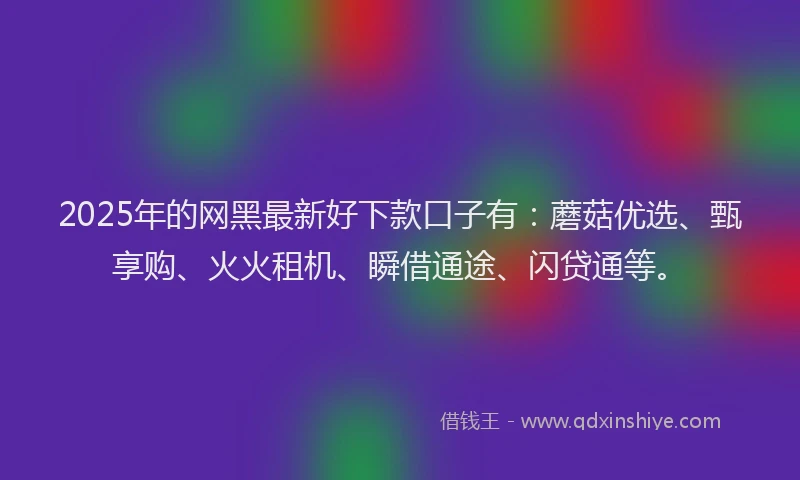 2025年的网黑最新好下款口子有：蘑菇优选、甄享购、火火租机、瞬借通途、闪贷通等。