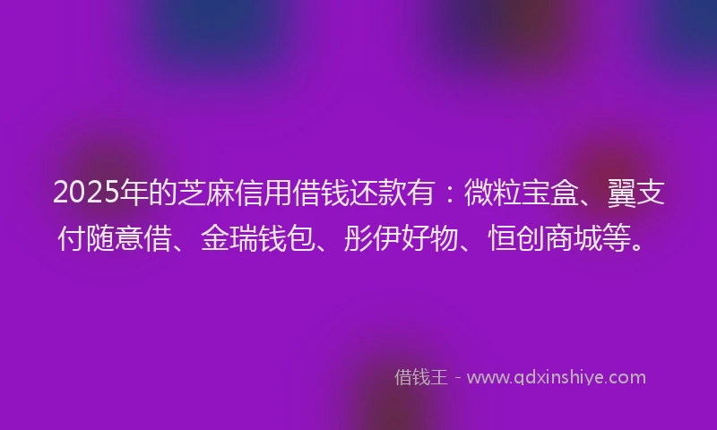 2025年的芝麻信用借钱还款有：微粒宝盒、翼支付随意借、金瑞钱包、彤伊好物、恒创商城等。