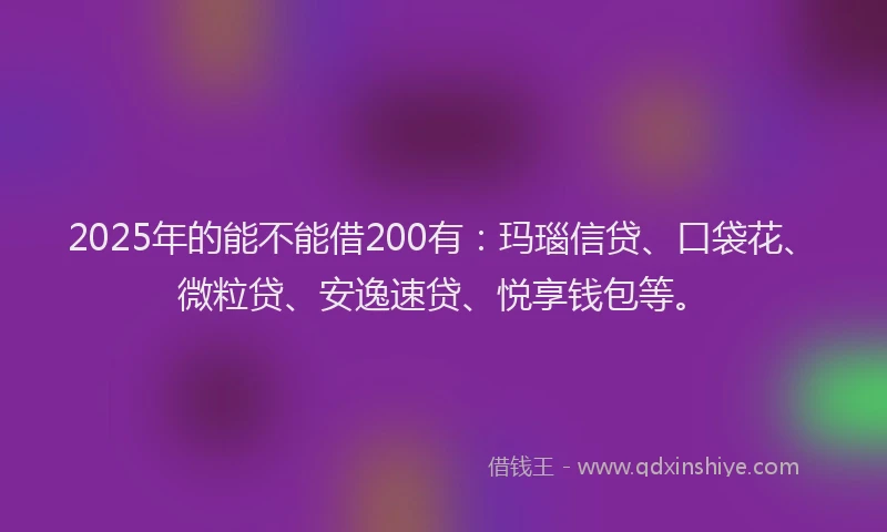2025年的能不能借200有：玛瑙信贷、口袋花、微粒贷、安逸速贷、悦享钱包等。