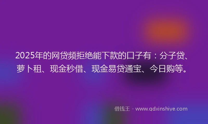 2025年的网贷频拒绝能下款的口子有：分子贷、萝卜租、现金秒借、现金易贷通宝、今日购等。