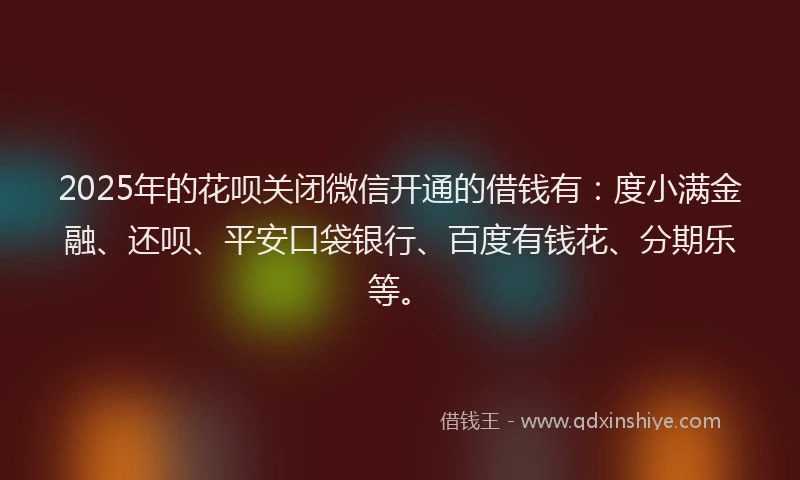 2025年的花呗关闭微信开通的借钱有：度小满金融、还呗、平安口袋银行、百度有钱花、分期乐等。