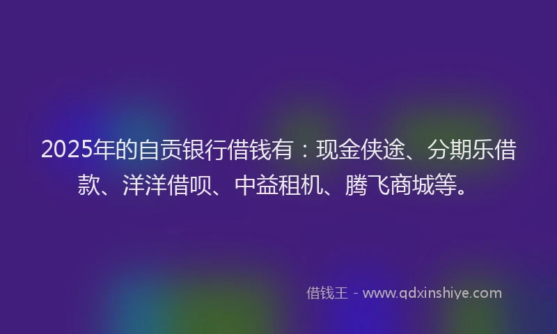 2025年的自贡银行借钱有：现金侠途、分期乐借款、洋洋借呗、中益租机、腾飞商城等。