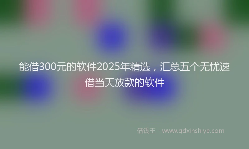 能借300元的软件2025年精选，汇总五个无忧速借当天放款的软件