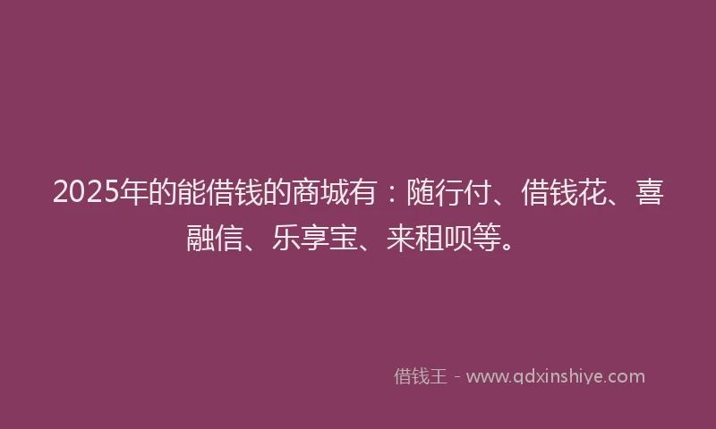 2025年的能借钱的商城有：随行付、借钱花、喜融信、乐享宝、来租呗等。