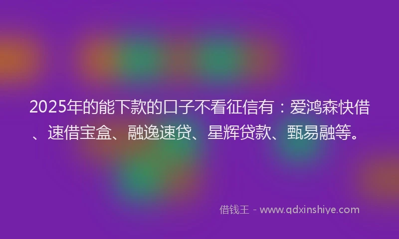 2025年的能下款的口子不看征信有：爱鸿森快借、速借宝盒、融逸速贷、星辉贷款、甄易融等。