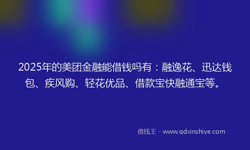 2025年的美团金融能借钱吗有：融逸花、迅达钱包、疾风购、轻花优品、借款宝快融通宝等。