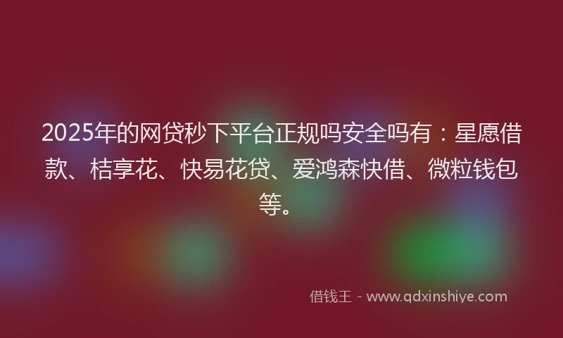 2025年的网贷秒下平台正规吗安全吗有：星愿借款、桔享花、快易花贷、爱鸿森快借、微粒钱包等。