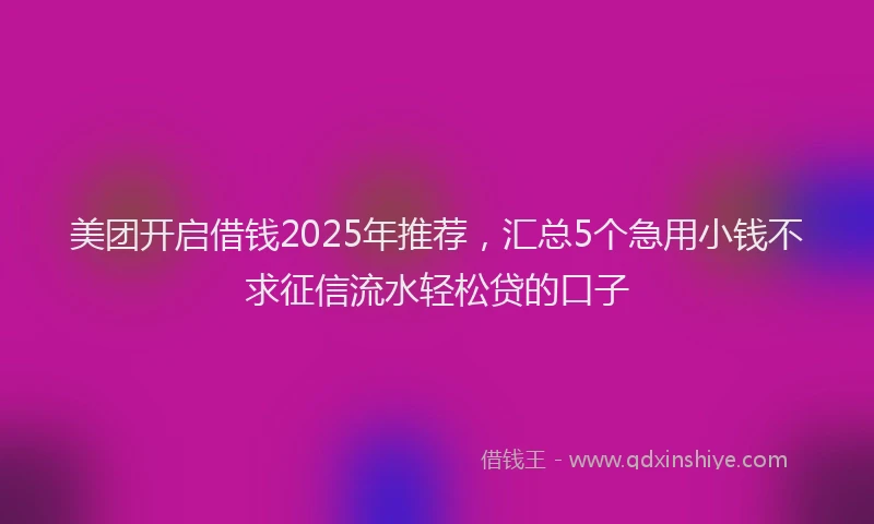 美团开启借钱2025年推荐，汇总5个急用小钱不求征信流水轻松贷的口子