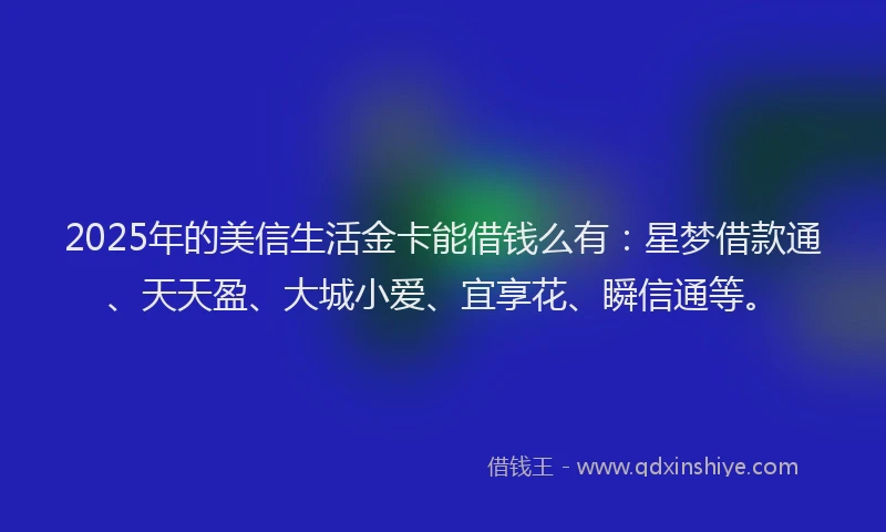 2025年的美信生活金卡能借钱么有：星梦借款通、天天盈、大城小爱、宜享花、瞬信通等。